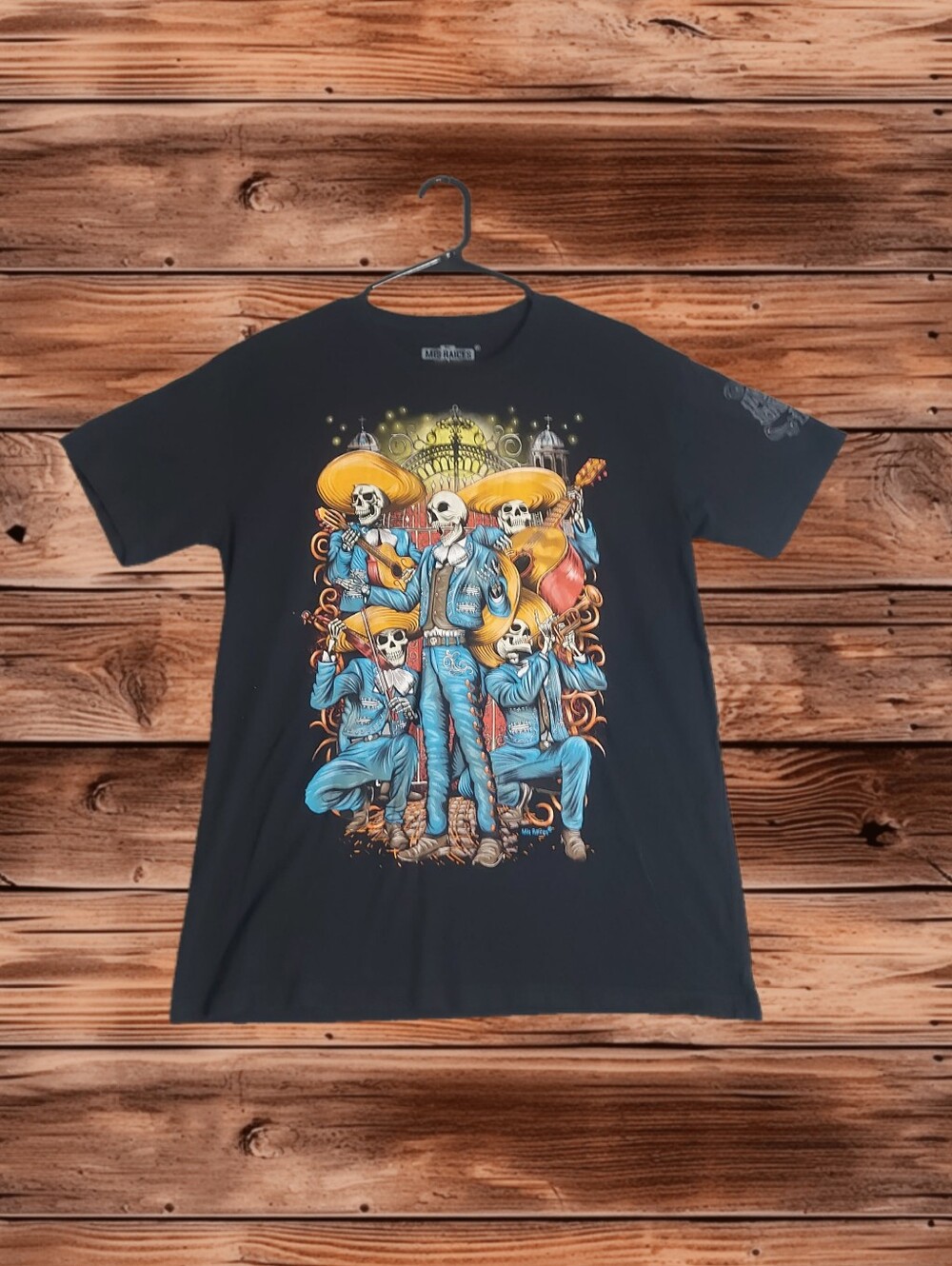 Mis Raices Mariachi Skeleton Graphic T-Shirt Black Size L 💀🎸